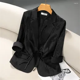 Women's Suits 2024 Summer Fashion Women Black White Thin Blazer Seven Points Sleeve Short Slim Coat Female Chinese Style Suit Jacket W313