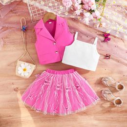 Clothing Sets 3pcs Summer Meshwork Baby Girl Casual Top Sling Butterfly Skirt Performance Stage Dance Wear Costume Set Clothes