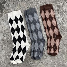 Women Socks Internet Celebrity Rhombus For Autumn Winter Japanese Cute Jk Calf Tube Retro Stockings Ins Fash