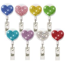 Resin Rotating Crocodile Rhinestone Love Coloured Clip Easy-Pull Doctor Nurse Student Retractable ID Buckle 0110