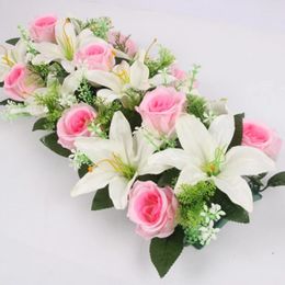 Decorative Flowers High-Grade Silk Lily Rose Artificial Flower Row Wedding Arch Decor Hanging Floral Arrangement Party Backdrop Window