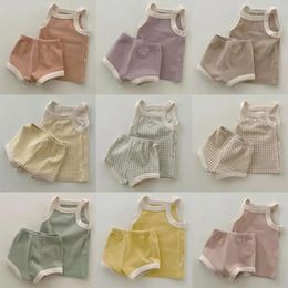 Baby Sleeveless Clothes Set Boy Girl Summer Thin Cotton Vest Shorts 2pcs Suit Infant Outfits Toddler Breathable Set 240507