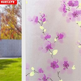 Window Stickers Purple Plum Pattern Electrostatic Glass Film Colour Sticker Bathroom Privacy Frosted Insulation Sun Protection