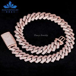 Drop Shipping Rose Gold Solid Sier 4 Rows Hip Hop Iced Out Classical Style 8Mm 16Mm 18Mm 20Mm Cuban Link Chain With GRA