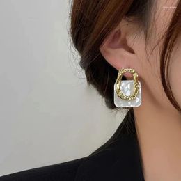 Stud Earrings Acrylic Resin Geometric Square Hanging Fashion Hollow Metal Trendy Jewelry Gift Eh033