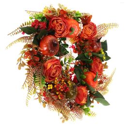 Decorative Flowers Rose Decor Wreath Artificial Fall Eucalyptus Pumpkin Plastic Front Door Leaf