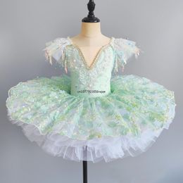 Pink Kids Ballroom Clothing Sequined Flower Tutus Ballet Dress For Girl Modern Dance Tutu Dress Girls Ballet Princess Dress 240510