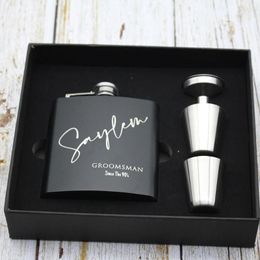 Party Favour Personalised 6oz Stainless Steel Hip Flask With Gift Box Custom Groomsmen Man Groom Wedding Customised Logo