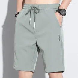 Men's Shorts Summer Thin Trend Men Solid Elastic Waist Patchwork Drawstring Pocket Fashion Casual Loose Beach Sports Knee Length Pants