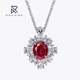 Chains Luxury Flower Cluster Synthetic Ruby Pendant Necklace 925 Sterling Silver Gold Plated Fine Jewellery For Women