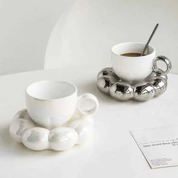 Cups Saucers Cute Ceramic Cups and Saucer Series Set Cloud Flower Shape Breakfast Afternoon Tea Milk Coffee Mug Home Decoration Drinking