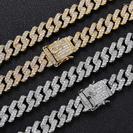 Chains 12mm Cuban Link Chain Mens 2 Rows Iced Out Miami Necklace Bling Cubic Zirconia Brass Hip Hop Jewelry For Women