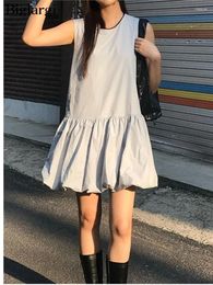 Casual Dresses Summer Sleeveless Vests Mini Dress Women Ruffle Pleated Korean Style Loose Ladies Fashion Sweet Woman