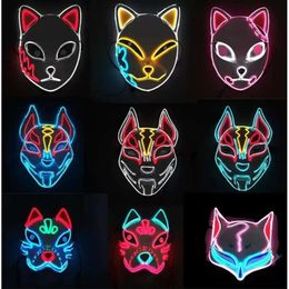 EL Glowing Kimetsu Slayer Demon Wire No Yaiba Characters Cosplay Costume Accessories Japanese Anime Fox Halloween LED Mask