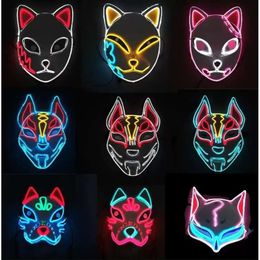 El Glowing Kimetsu Slayer Demon Wire No Yaiba Characters Cosplay Costume Accessories Japan Anime Fox Halloween LED Mask