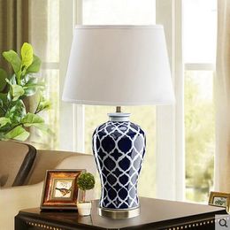 Table Lamps Chinese Blue Ceramic For Restaurant Living Bedroom Decorated Light Vase White Led Reding Lamp ZL183