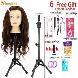 Mannequin Heads Human model training head with adjustable tripod used for hairstyle 85% artificial hair doll weaving Q240510