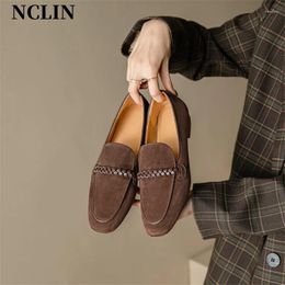 Casual Shoes 2024 Spring Sheep Suede Women Slip-On French Retro Loafers Round Toe Pumps Woman Chunky Heel