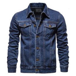 Spring Men Solid Lapel Denim Jackets Fashion Motorcycle Jeans Hommes Slim Fit Cotton Casual Black Blue Coats 240430