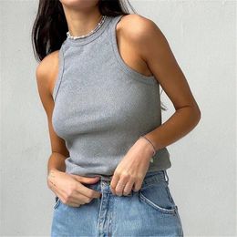 Women's Tanks Ribbed Knitted Tops Neck Summer Basic Shirts White Black Casual Sport Vest Off Shoulder Green Tank Top