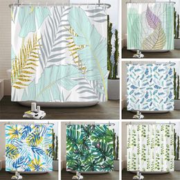 Shower Curtains Waterproof Curtain Fresh Plant Leaves Polyester Printed Bathroom For Decor With Hooks