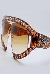 Sunglasses Oversized Pearl Gradient Female Big Frame Semi Rimless Bee Decoration Sun Glasses Peach Vintgae Shades For Women9362538