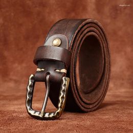 Belts 3.8CM High Quality Pure Cowhide Thickening Genuine Leather Men's Brass Buckle Retro Jeans Waistband Male For Men