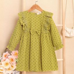 Girl Dresses Spring Autumn Girl's Net Gauze Lace Splicing Long-Sleeved Dress Polka Dot Cute Skirt Casual Kids Children Loose Comfortable