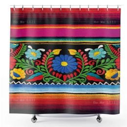 Shower Curtains Mexican Spanish Style Stripes Southwest Mexico Flowers Poster Print Colorful Polyester Durable