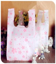 Whole size 1835cm7quot14quot Supermarket Shopping plastic Bag with handle printing Cherry blossom plast5822286