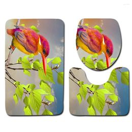 Bath Mats Bird Green Leaf Bathroom Set Summer Landscape Non-slip Carpet U-shaped Toilet Mat Decor Super Absorb Water