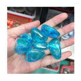 Decorative Figurines Natural Blue Aura Clear Quartz Tumbled Crystal Healing Gemstone For Sale
