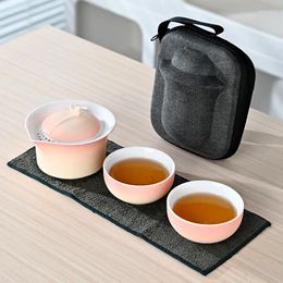 Teaware Sets Ceramic Gradient Powder Travel Tea Set Portable Express Cup