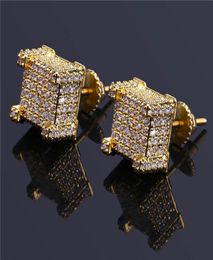 Fashion Screw back CZ Earrings Stud Men Brand Designer Hiphop Jewellery Gold Silver Zircon Pierced Ear Stud Jewellry Whole gift7262083