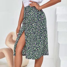 Skirts 2024 Women Summer Wrapped Beach Holiday Clothes High Waist Floral Print Split Casual Midi Skirt Female Sexy