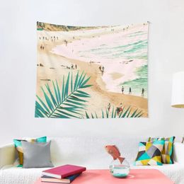 Tapestries Beach Weekend | Pastel Ocean Sea Tropical Travel Scenic Sand Palm People Boho Vacation Tapestry Decorative Wall