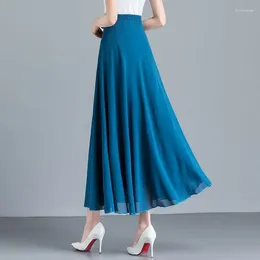 Skirts Elegant Vintage Chiffon Long Skirt Koreon Spring Summer Office Lady All-match Fashion High Waist Slim Casual Midi F21