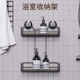 Non Perforated Suction Cup Rack, Wood Grain Board, Iron Triangle, Floor to Ceiling Bathroom Storage Rack