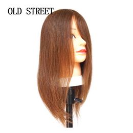 Mannequin Heads Human Model Head Straight 100% Brown Hair Barber Perm Bleach Dye Makeup Doll for Training Q240510