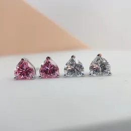 Stud Earrings Solid Platinum PT950 Women's 1 Carat Heart Pink Diamond 14K Gold Moissanite