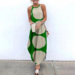 Casual Dresses Summer Maxi For Women Green Printed Sleeveless Causal Beach Dress SOJINM Sling Long Streetwear