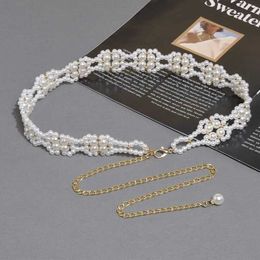 Waist Chain Belts White Pearl Vintage Womens Fashion Dress Accessories Version Elegant Belt High Grade Simple Casual Q240511