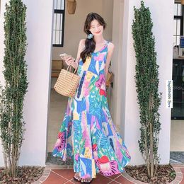 Casual Dresses Beach Style Fishtail Strap Dress For Women 2024 Summer Sleeveless Elegant Slim Sexy Holiday Sling Maxi Female 9189