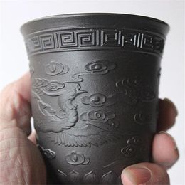 Cups Saucers Embossed Dragon And Phoenix Tea Cup Handmade Drinkware Creative Temmoku Glaze Master Retro Teaware