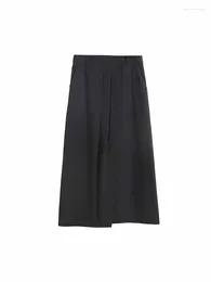 Skirts Women Chic Fashion Split Design Comfortable Cotton Midi Skirt Vintage High Waist Side Pockets Button-up Female Mujer