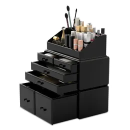 Storage Boxes Makeup Organizer 3 Pieces Cosmetic Case With 6 Drawers (Black)