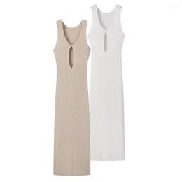 Casual Dresses Spring/Summer Women's 2024 Fashion American Elastic Knitted Sexy Hollow Split Vintage Sleeveless Dress Mujer