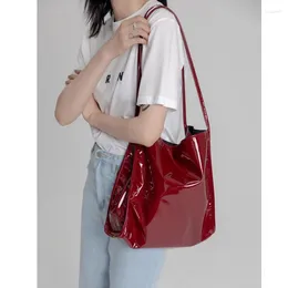 Evening Bags 2024 Trend Red Soft Patent Leather Women Shoulder Vintage Female Casual Totes Handbags Large Capacity Ladies Shopping Bag