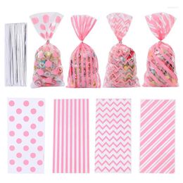 Gift Wrap 50pcs Bags Wire Ties Plastic Gifts Packaging Pouches Blue And Pink Baby Shower Cookies Snack Biscuit Candy Popcorn Cellophane