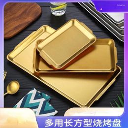 Plates Stainless Steel Korean Square Plate Thickened Frosted Gold Rectangular Zibo Barbecue